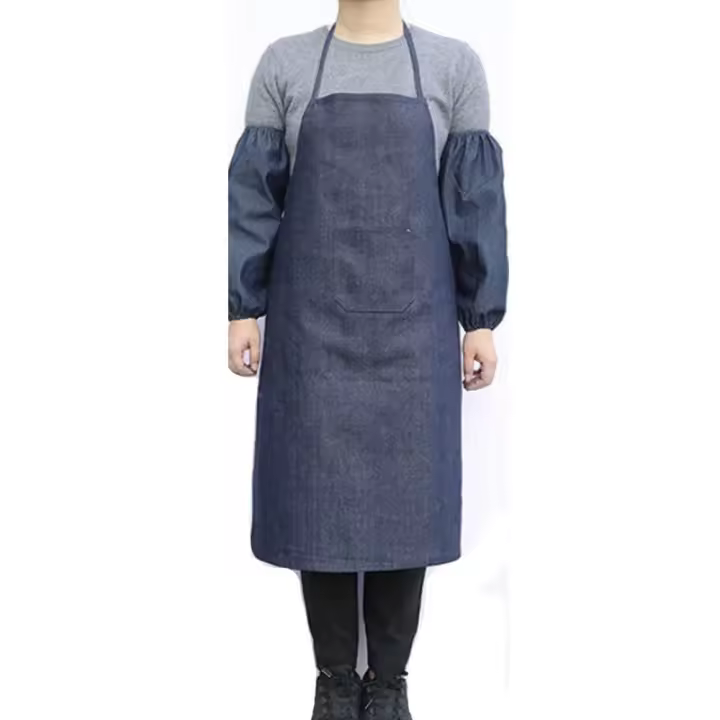 Delantales largos de mezclilla con bolsillos, delantales de cocina ajustables resistentes a las manchas, ropa de trabajo de cocina más gruesa impermeable para adultos - 1