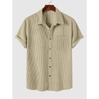 ZAFUL-Camisa de manga corta con botones para hombre, camisa de caña de color sólido con bolsillo frontal, estilo básico, minimalista texturizado, 2024 - details 1