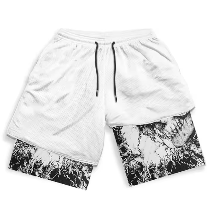 Pantalones Cortos de Compresión Y2K con Estampado de Calavera Ropa de Gimnasio 2-en-1 para Hombres - 1