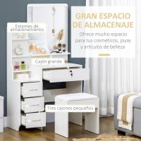 Taburete y Espejo Mesa Maquillaje con 4 Cajones 4 Compartimientos Almacenamiento Estilo Morno 80x38x143 cm Blanco - details 3
