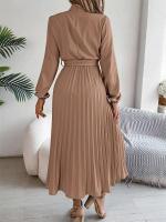Vestido plisado elegante con cuello levantado y manga larga y cintura cerrada para mujer, vestido largo de Otoño Invierno - details 20