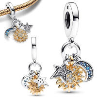 Pulsera de plata de dos tonos con colgante triple celestial de cuentas en forma de corazón para la fabricación de joyas - details 2