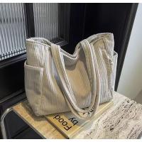 Bolso informal de pana con cierre de cremallera, ligero y de gran capacidad, correa fija para el hombro, bolso de viaje diario de Color sólido - details 10