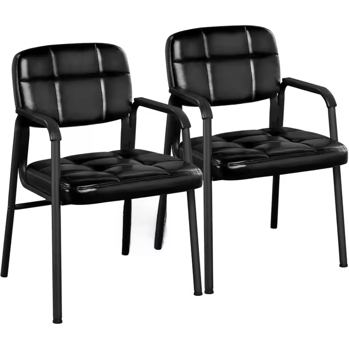 2 Sillas de Oficina Escritorio Silla de Recepción Sillón para Conferencia Sala Tapizada MAX Capacidad 135 KG Negro - 1