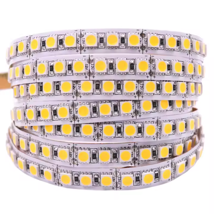 Tira de luces LED con cabezal de CC, cinta de diodo de 5m, 120LED, no impermeable, Blanco cálido, DC12V, SMD5050, 600LED/M - 1
