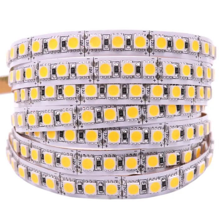 Tira de luces LED con cabezal de CC, cinta de diodo de 5m, 120LED, no impermeable, Blanco cálido, DC12V, SMD5050, 600LED/M - 1