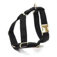 Arnés terciopelo negro, perro duradero personalizado alta calidad con hebillas Metal dorado, Collar y correa para mascotas de - details 9