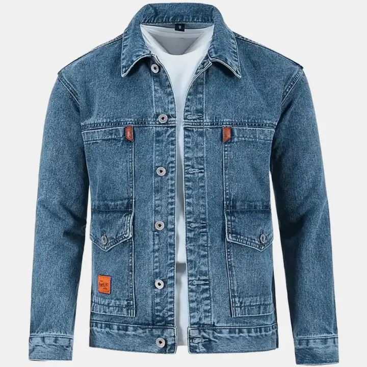 Chaqueta vaquera gruesa para hombre, bolsillo holgado en el pecho, talla grande a la moda, longitud media, primavera y otoño - 1