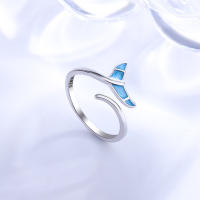 Nueva moda cuento de ballena sirena azul hoja verde Color plata anillos de dedo apilable piedra lunar para mujer joyería regalo Dropship - details 6