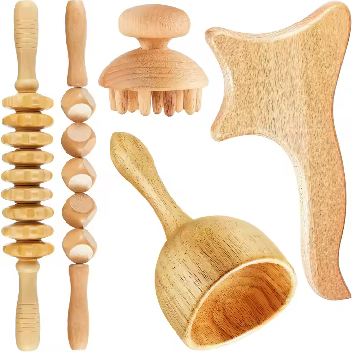 Kit de Masaje Terapéutico de Madera Multifuncional Herramientas para Alivio del Dolor y Fatiga para Todo el Cuerpo Masajeador de Four Point - 1