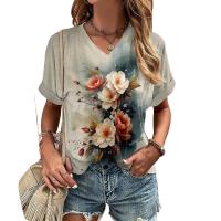 Camiseta de Verano para Mujer Pantalón Corto Informal con Estampado de Flores Camisetas 3D de Manga - details 0