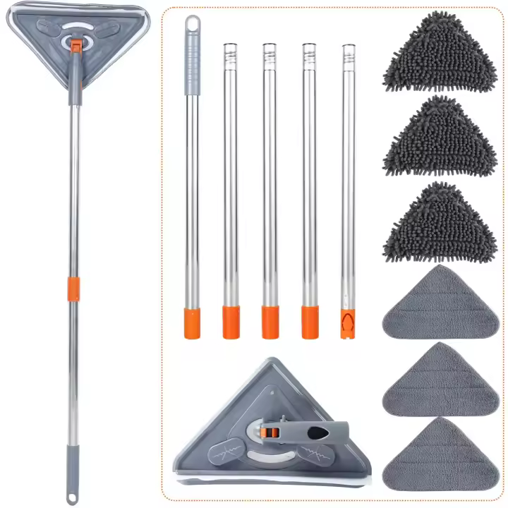 con mango largo 360Â °   Limpiador de fregona de polvo seco y húmedo ajustable para limpieza de paredes de microfibra triangular giratorio para suelo - 1