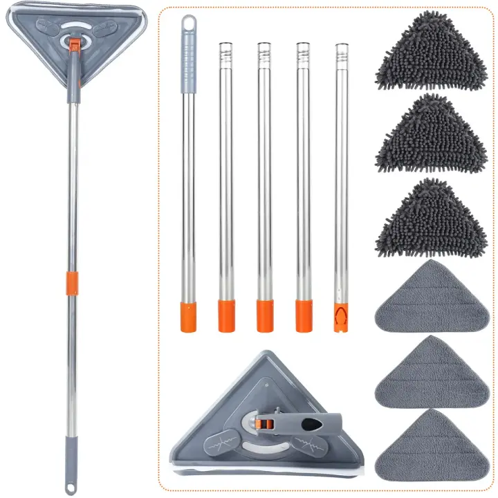 con mango largo 360Â °   Limpiador de fregona de polvo seco y húmedo ajustable para limpieza de paredes de microfibra triangular giratorio para suelo - 1