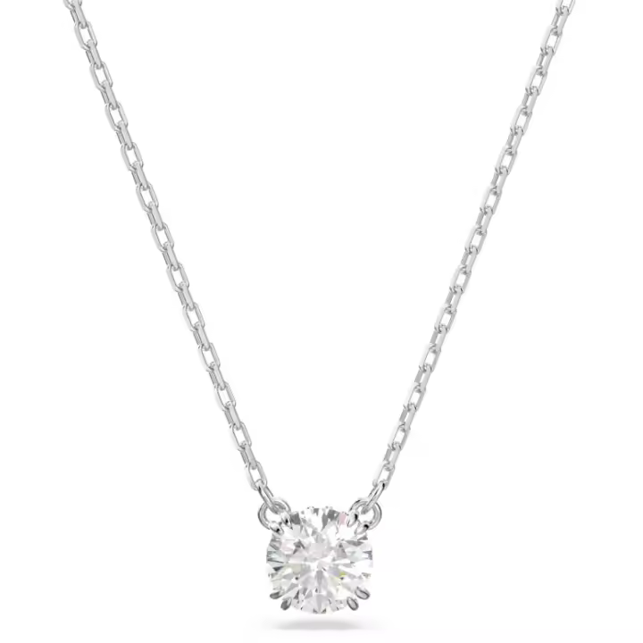 Swarosk-collar con colgante redondo de cristal transparente para mujer, de plata 925, cadena Simple con piedra de circón, regalo de joyería - 1