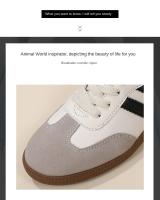 Zapatillas de Moda para Mujer de Corte Bajo Estilo Retro de Cuero Toe Redondo Casual Gris Blanco - details 3