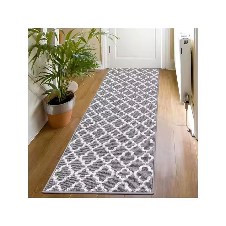 Alfombra de paso Larga Gris, 60x180cm, Antideslizante, Lavable a Máquina - 1