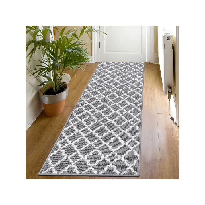 Alfombra de paso Larga Gris, 60x180cm, Antideslizante, Lavable a Máquina - 1