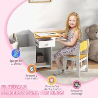 2 Piezas Pupitre Infantil Escritorio para Niños Incluye Silla y con Cajón y para Dormitorio Sala Blanco y Natural - details 4