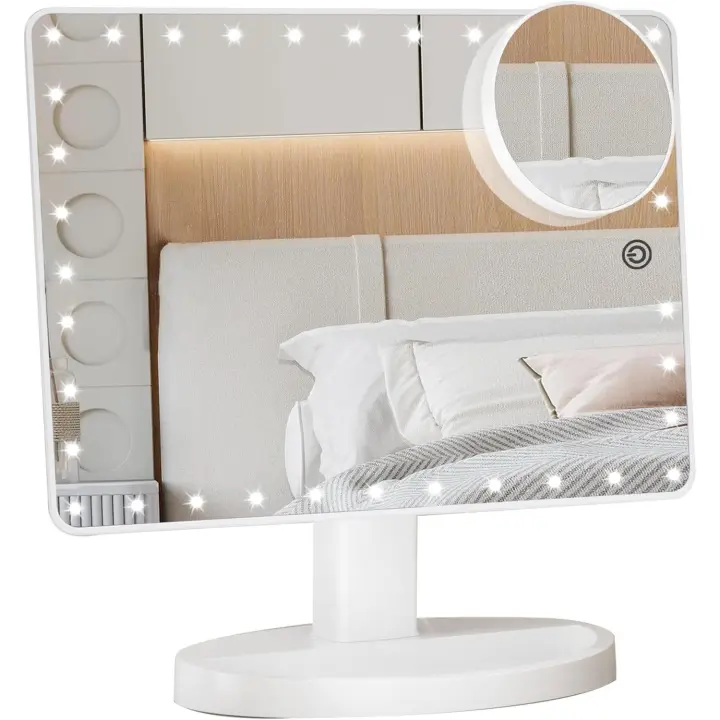 Maquillaje grande, aumento de 1X/10X, luz ajustable con 35 LED, espejo cosmético con pantalla táctil, fuente de alimentación Dual, portátil - 1