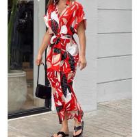Vestidos largos elegantes para mujer, solapa, cuello en V, manga corta, cintura alta, oficina, Maxi Verde S - details 11