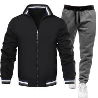 Chaqueta informal de tendencia para hombre, de dos piezas traje deportivo, primavera y otoño, Color sólido - details 5