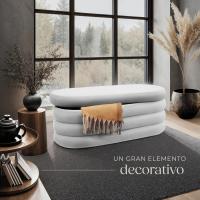 Taburete Almacenaje Bouclé, Carga: 120 kg, MDF, Puff Almacenaje, Taburete Dormitorio, Reposapies Puff, Zapatero Entrada Recibidor, Asiento Acolchado, Ideal Salón Hogar - 42 x 47 cm Crema - details 53