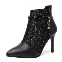 Botas huecas 2025 Primavera Verano Nuevas de tacón alto para mujer Elegantes Stiletto Malla Transpirable Punta puntiaguda Negro - details 5