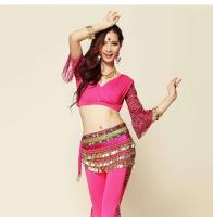 TRE Cinturón de terciopelo para danza del vientre, bailarina india, pañuelo de cadera, cuentas y tres monedas de rendimiento de entrenamiento - details 7