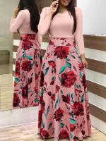 Vestido de manga corta a juego con estampado de flores de estilo europeo y americano para mujer, falda con vuelo grande, 2024 - details 16