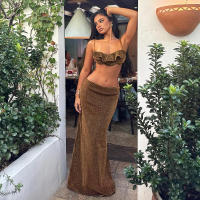 BUNO-Conjunto elegante de 2 piezas para mujer, camisola con borde de hongo, Tops y faldas largas, trajes ajustados de vacaciones a juego de verano - details 1