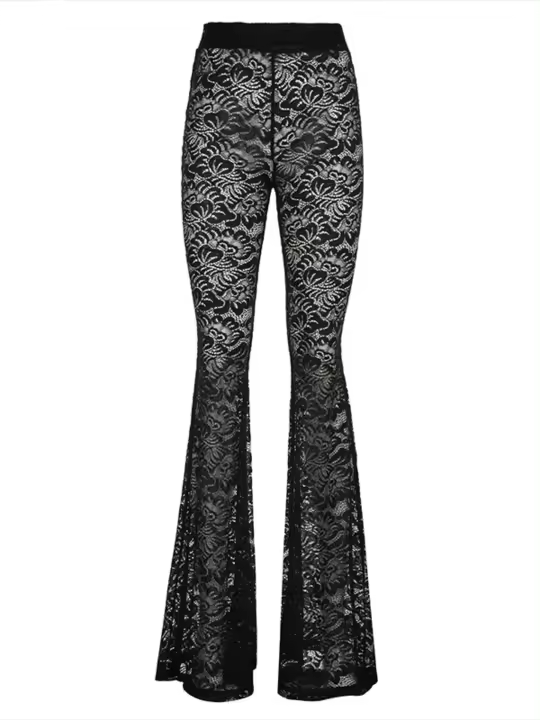Pantalones negros con cintura elástica, diseño perspectiva para mujer, moda original - 1