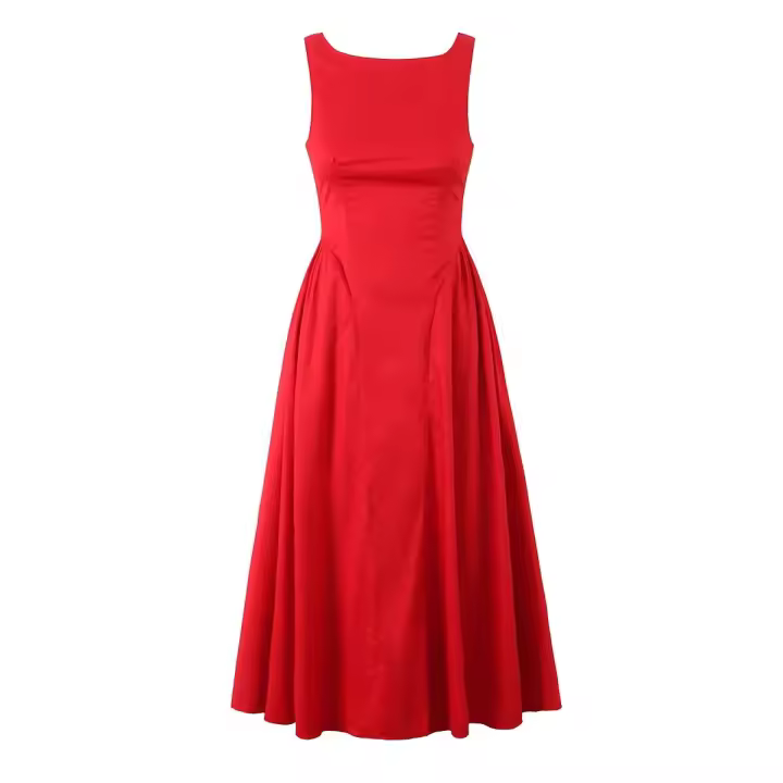 Vestido Midi largo sin mangas para mujer, traje elegante con espalda descubierta, cuello redondo, cintura baja, corte en A, ideal para fiesta y vacaciones de verano - 1