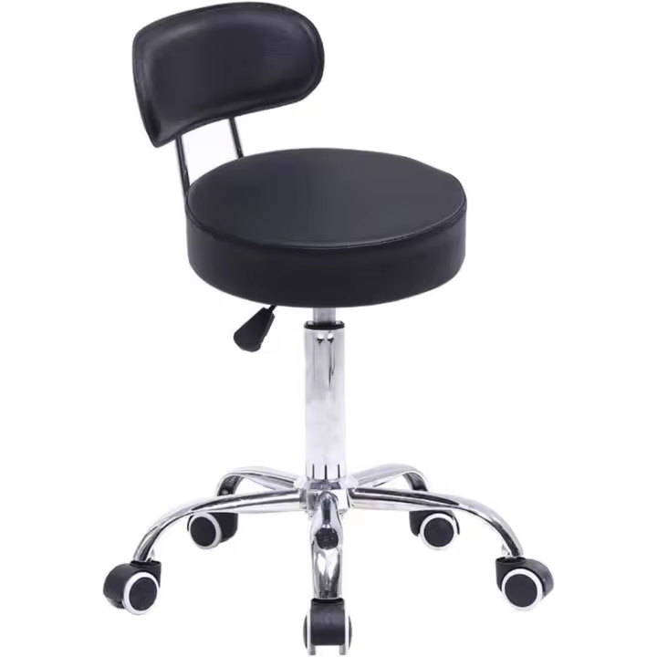 Taburete rodante Taburete Giratorio Taburete de Trabajo Regulable en Altura con Respaldo Negro - 1