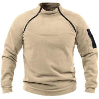 Chaqueta De Fleece Táctica Para Hombres Abrigo Termal Con Cremalleras Resistente Al Viento Para Senderismo Y Uso Diario Estilo Militar Sin Cuello Alto - details 2