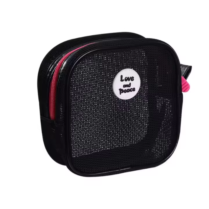Bolsa de maquillaje de malla cuadrada portátil, bolsa de cosméticos transparente con cremallera visible, monedero, bolsa para auriculares, bolsa de almacenamiento de artículos de tocador para mujer - 1