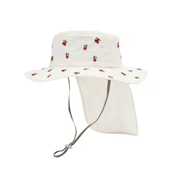 Gorro panamá Kawaii para niños, protección del cuello, bordado de dibujos animados, sombrero para el sol para bebé, protector solar, sombrero de pescador de verano de secado rápido para niñas - 1