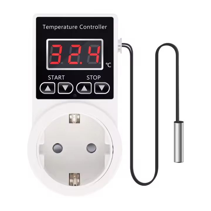 Enchufe europeo para termostato, controlador de temperatura Digital, enchufe de salida con sonda de Sensor-20 ~ 120 ℃, interruptor de refrigeración y calefacción - 1