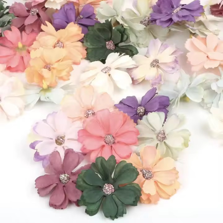 Flores Artificiales Margaritas 50pcs 5cm Decoración de Tela Manual Adornos DIY de Seda Champán - 1