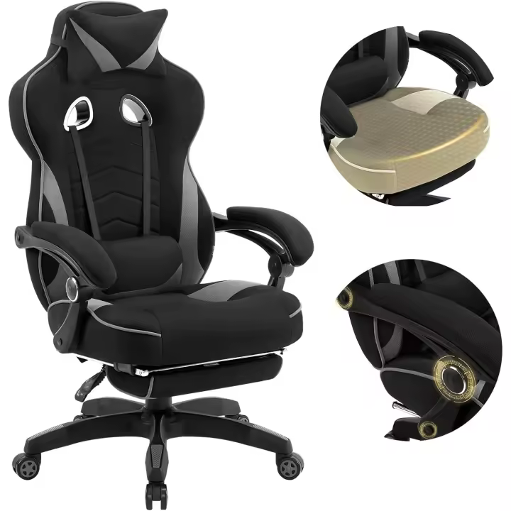 Silla Gaming Ergonómica Transpirable Silla Giratoria de Videojuegos con Reposapiés - 1