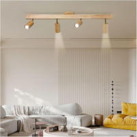 Lámpara de techo LED de madera para dormitorio, pasillo, balcón, pista, accesorio de luz, candelabro largo con foco - details 1