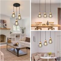 Goeco-Lámpara Colgante Vintage, Luz de Techo, Diseño Retro de Madera y Hierro, 3 luces, Diseño Industrial - details 3