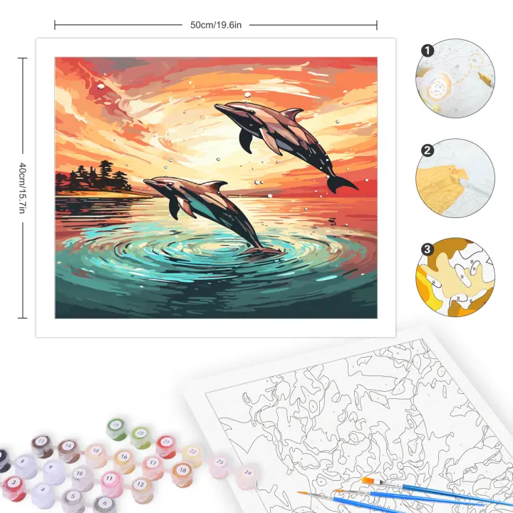 RUOPOTY-pintura acrílica pintada a mano sobre lienzo, cuadro por números de delfines, animales, 40x50 - 1