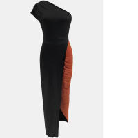 Invitada con un hombro largo y diseño de bloques de color Wo, estilo elegante, vestido de noche de boda de longitud media, vestido nquet para Wo, estilo, , - details 21