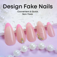 Las uñas les encanta usar uñas rosa francés ins viento uñas hechas a mano parche de uñas falsas simple almendra - details 1