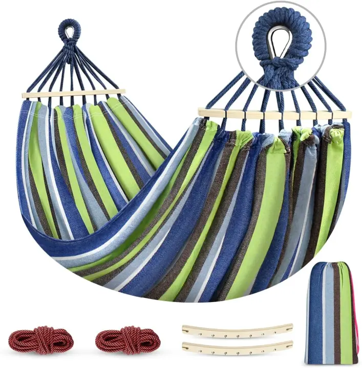 Hamacas Colgantes Hamaca de Jardín Exterior con Barra y Bolsa de Transporte 275 x 155 cm - 1