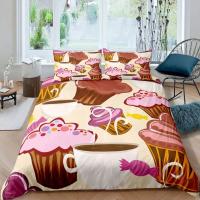 Cubierta de Edredón con Diseño de Rey y Reina de Pasteles de Dibujos Animados para Cama de Niños Regalo de Cumpleaños Polyester Set de Muebles de Dormitorio con Helado y Cupcake - details 1