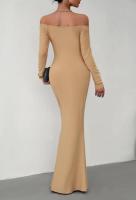 Elegante Vestido Largo de Hombro al Máximo para Mujer Color Sólido, Hombros Descubiertos, Moda de Noche Primavera Otoño - details 18