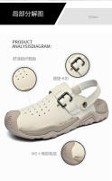 Verano dos usan zapatillas de playa, sandalias deportivas al aire libre y zapatos de montañismo. - details 2