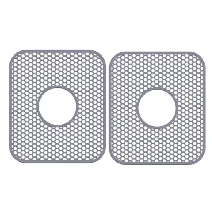 Alfombrilla de silicona para fregadero de cocina, protectores de fregadero con drenaje central, alfombrilla antideslizante plegable resistente al calor, paquete de 2 - 1