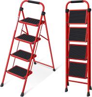 Escalera Plegable 4 Peldaños, Escalera de Tijera con Pedales Antideslizantes Anchos, Barandilla, Escalón Taburete de Acero Portátil Uso Hogar Cocina Oficina, Carga hasta 150 kg, Blanco - details 25